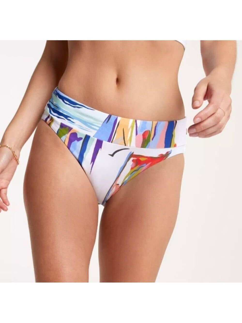 1168 NWT CALIA Women's Mid Rise Wide Banded High Leg Swim Bottoms